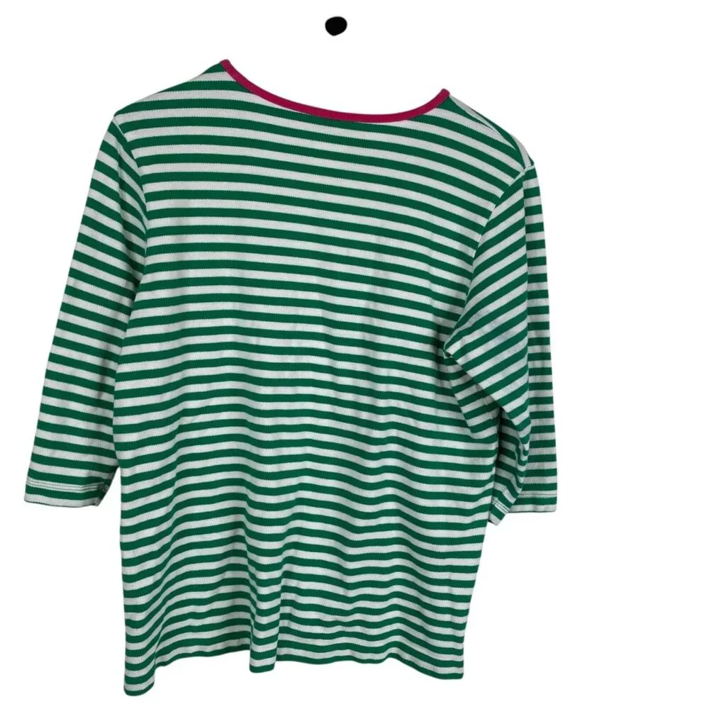 Quacker Factory Top Women's Multicolor Sz L Pineapple Stripe Beaded 3/4 Sleeves - Picture 2 of 6